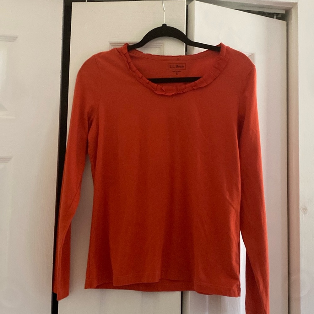 LL Bean Women Size Small Orange Long Sleeve Shirt